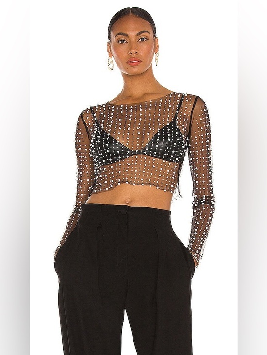 Beach Bunny Tops - NWT Beach Bunny Look and Glisten Pearl Mesh Top